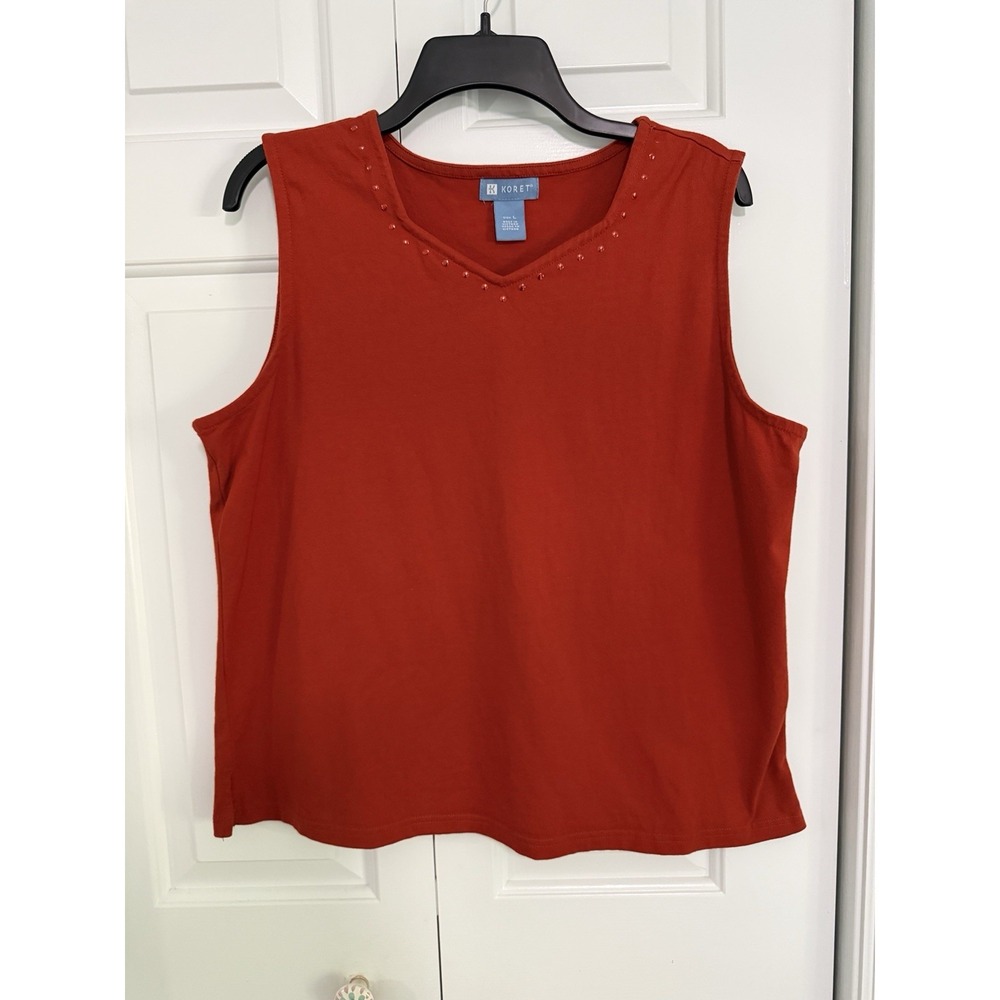 Koret Women's Orange Tank Top Size Large Sleeveless W/ Embellishments Sequins